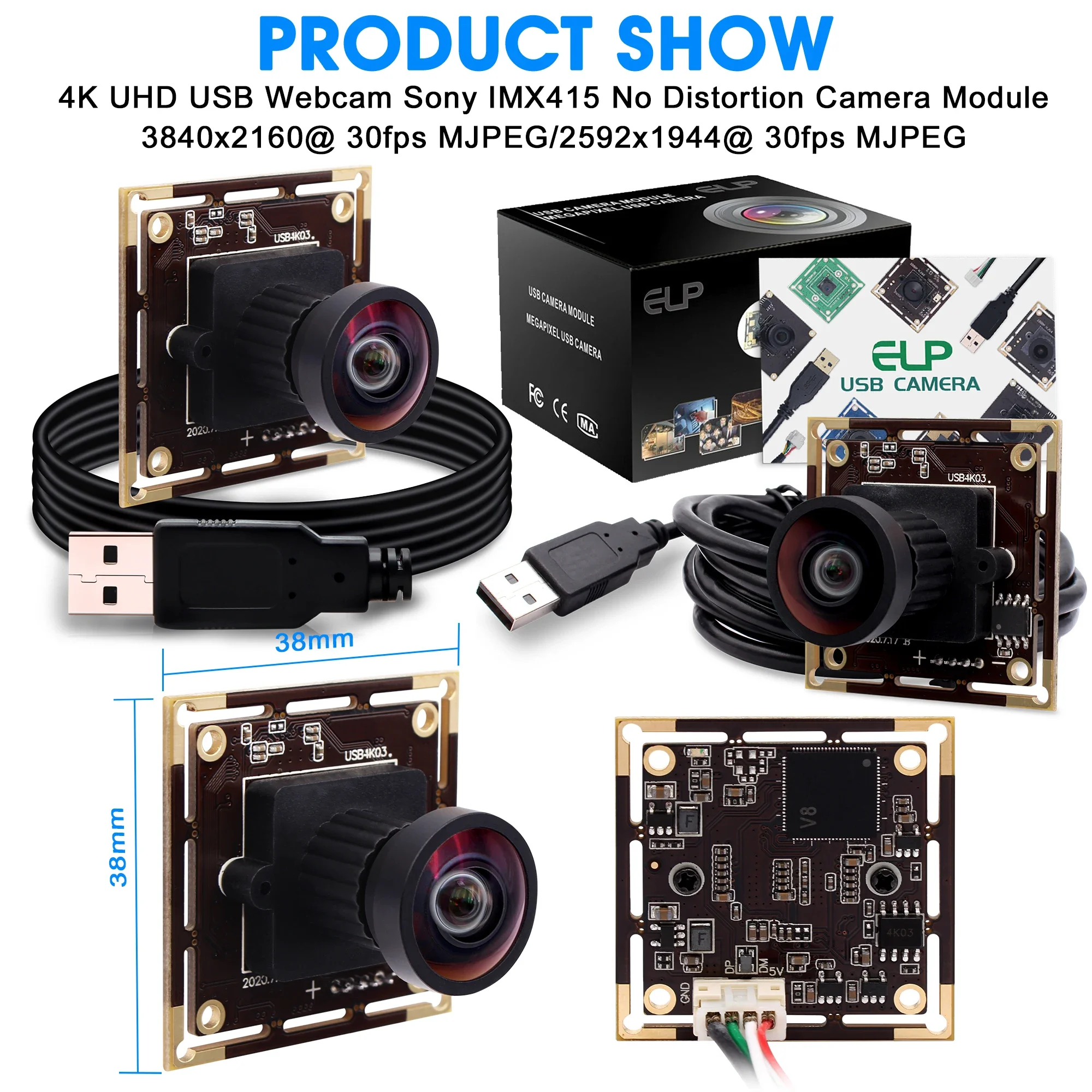 Módulo de cámara ELP 4K Ultra USB 2160P MJPEG 30fps CMOS IMX415 Mini cámara web de vídeo USB para PC, computadora portátil, Raspberry Pi