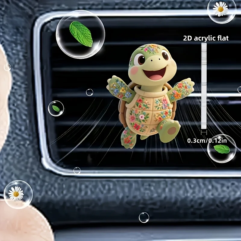 

1pc 2D Flat Acrylic Turtle with Floral Design | Car Air Vent Decoration, No Fragrance, Add Your Own