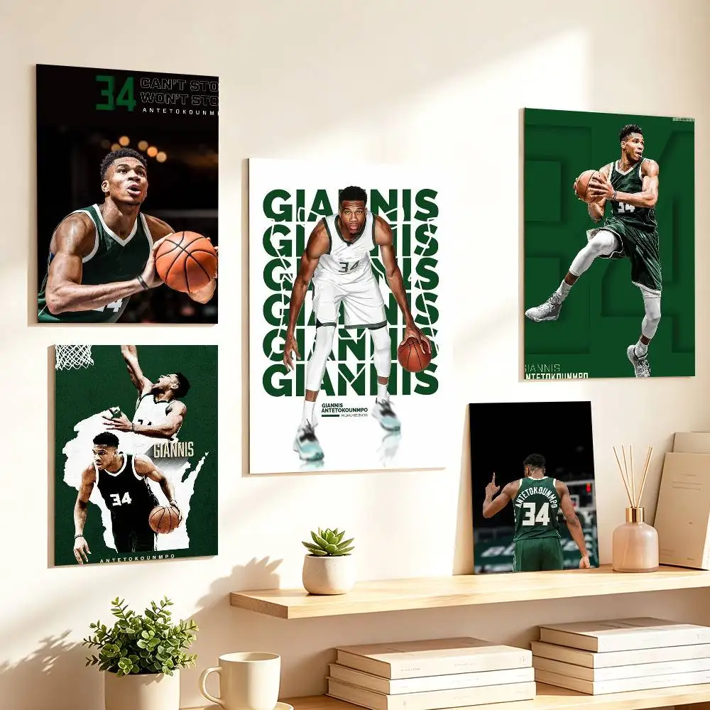 Basketball Superstar Giannis A-Antetokounmpo Poster HD Self Adhesive Waterproof Wall Art Ideal for Home Office Dorm Gift