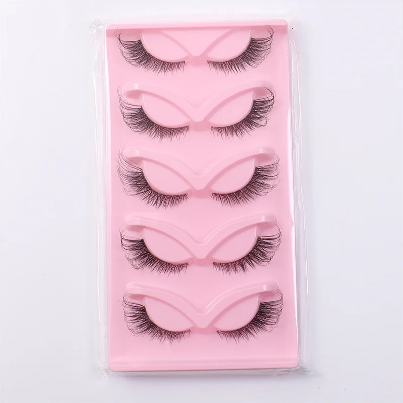 5 pairs/Tray Natual warping Fox eye contour transparent stem eye tail lengthening eyelash extention with support cutoamized