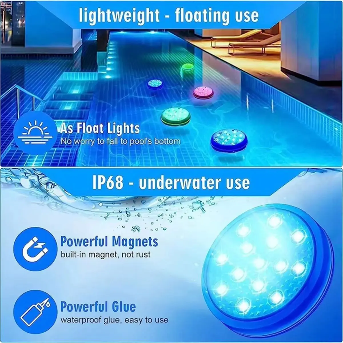 11·11COUPON 6PCS Rechargeable Underwater Submersible Pool Lights Color Changing Led Floating Lights for Pond Pool Aquarium