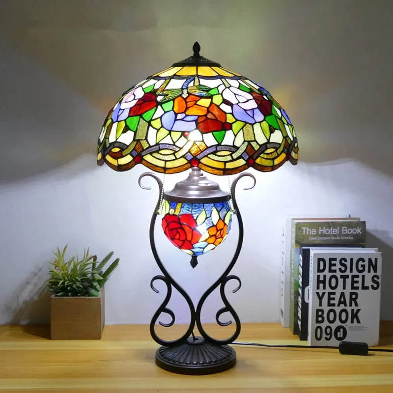 

86LIGHT Tiffany Table Lamp American Retro Living Room Bedroom Lamp Luxurious Villa Hotel Stained Glass Desk Lamp