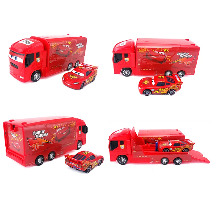 Disney Pixar Cars Truck With Car Lightning McQueen Alloy Metal Model The king Chick Hicks Diecast Metal Racing Kids Xmas Gift