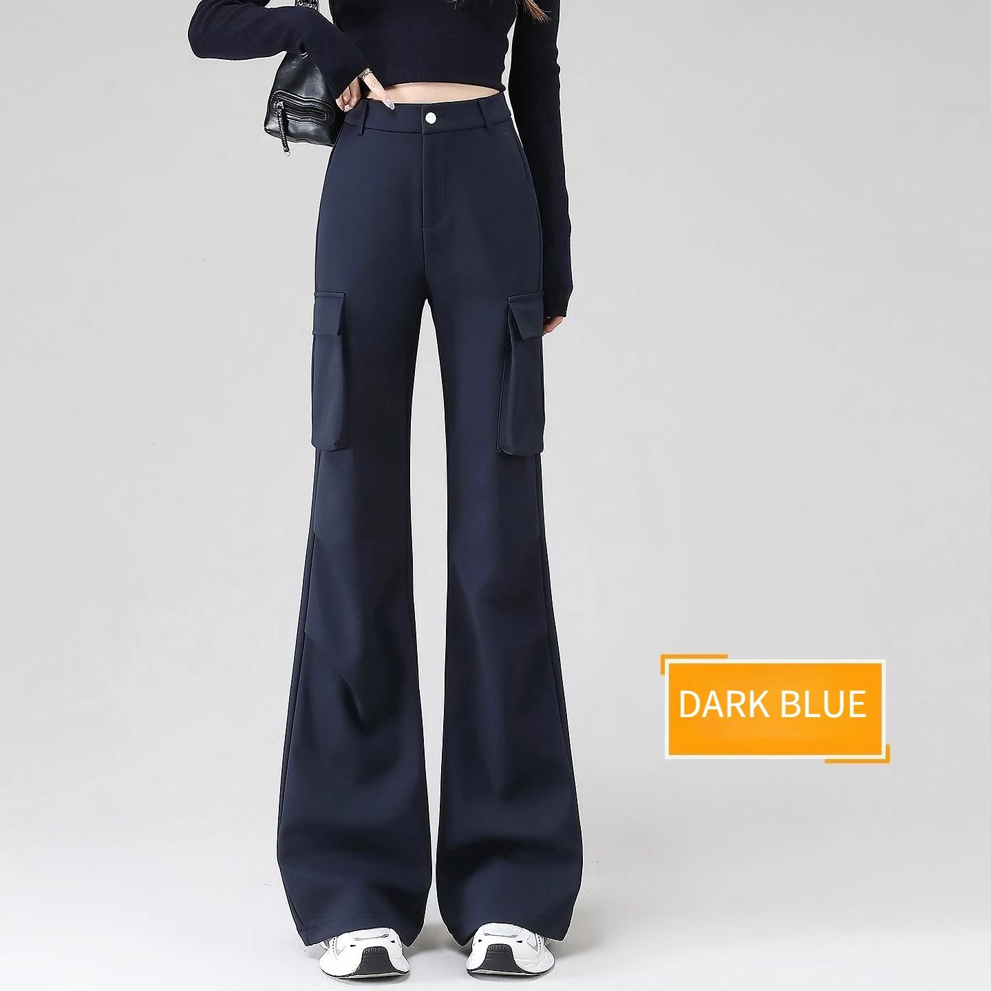 Spring and Autumn New Women's Pants, Workwear Style High Waisted Gray Fashionable Commuting Slim Fit Bell Bottom Pants