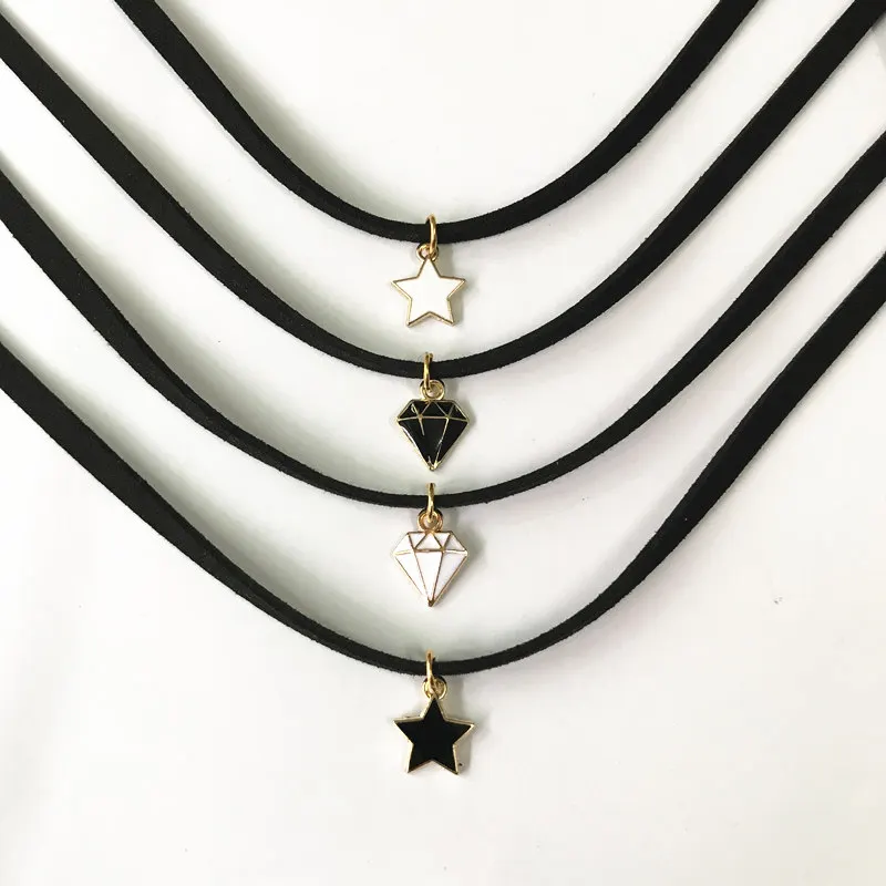 New Arrivals Fashion Collares Collier Black Velvet Leather Five-Pointed Star Pendants Chokers Necklaces For Women Jewelry