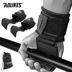 AOLIKES Weight Lifting Hook Grips With Wrist Wraps Hand-Bar Wrist Strap Fitness Hook Weight Strap Pull-Ups Power Lifting Gloves