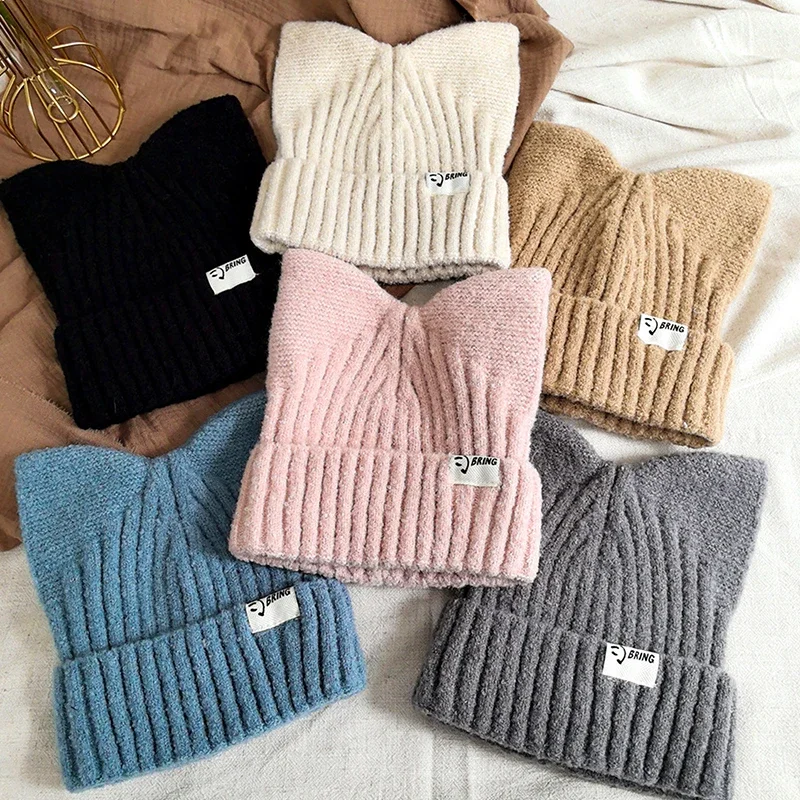 Ladies' Korean Version Cute Cat Ear Knitted Hat for Autumn a