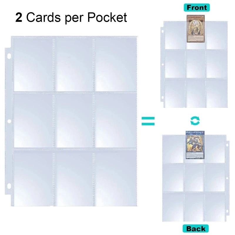 5/10/20/30/50Packs Baseball Card Sleeves, Double Side 9-Pocket Trading Card Binder Sleeves Page Protectors Sheet for Pokemon