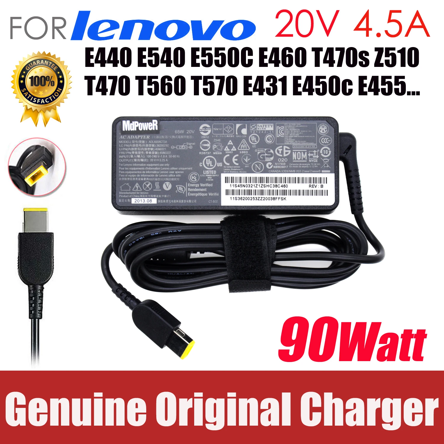 

original 20V 4.5A AC Adapter Laptop Charger For Lenovo Thinkpad E440 E540 E550C E460 T470s T470 T560 T570 E431 E450c E455 Z510