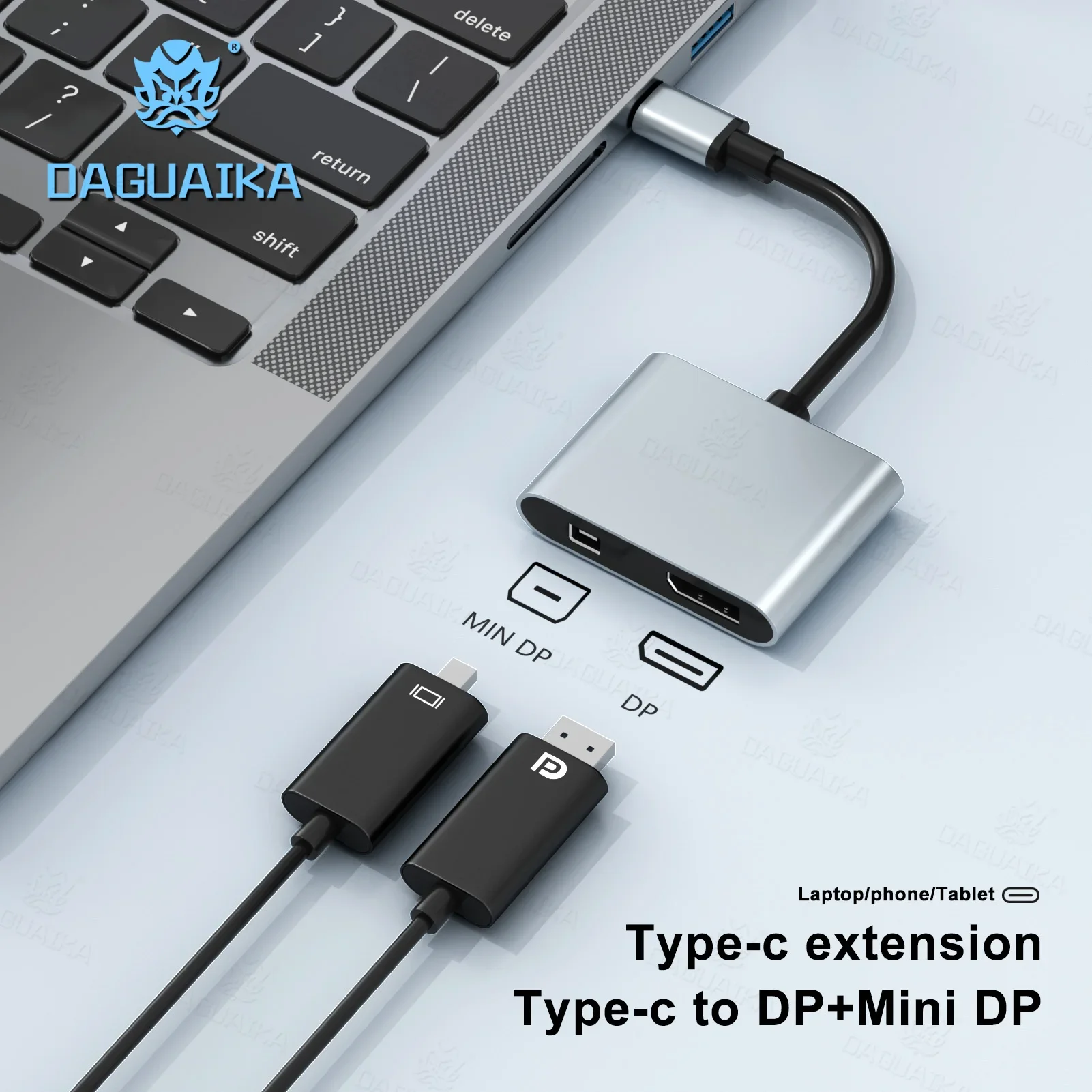 HUB USB tipo C 2 en 1 a DP 4K Mini DP @ 60Hz para teléfono móvil, Notebook, pantalla Dual, convertidor, estación de acoplamiento