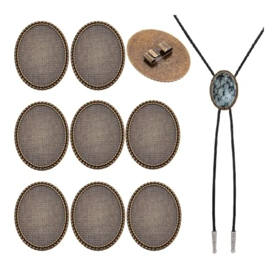 10 قطعة مشبك ربطة عنق بولو فارغ تصميم بيضاوي لمشاريع الحرف اليدوية ذاتية الصنع لمسة نهائية برونزية عتيقة متوافقة مع البقرة العتيقة المرصعة 30x40 مللي متر