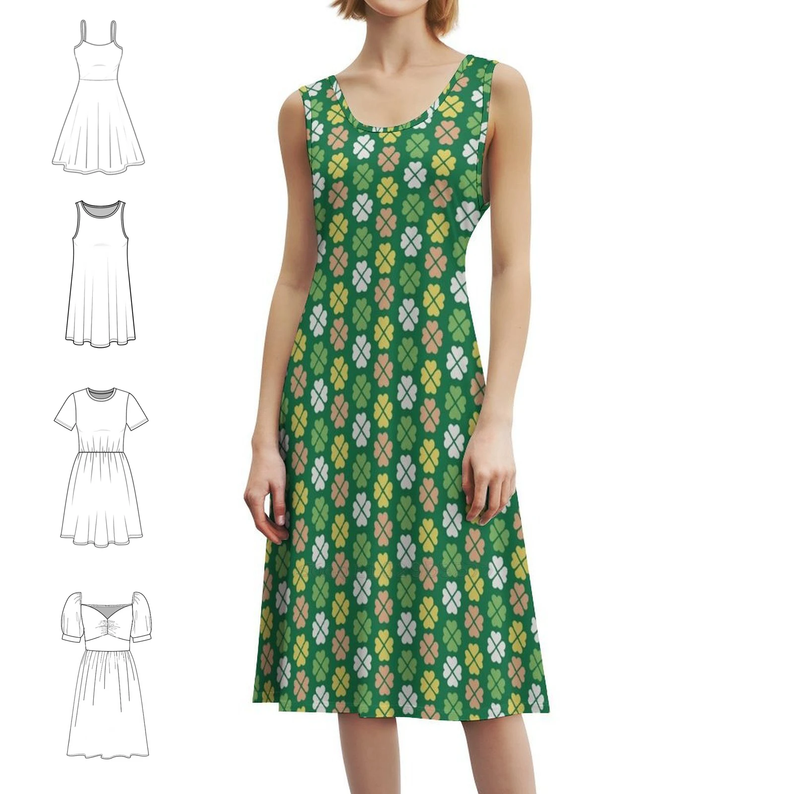 فستان محظوظ أخضر أصفر شامروكس بأربع أوراق البرسيم بوهو شيك أنيق موضة شاطئ حفل زفاف ثوب الاحتفال سعيد سانت