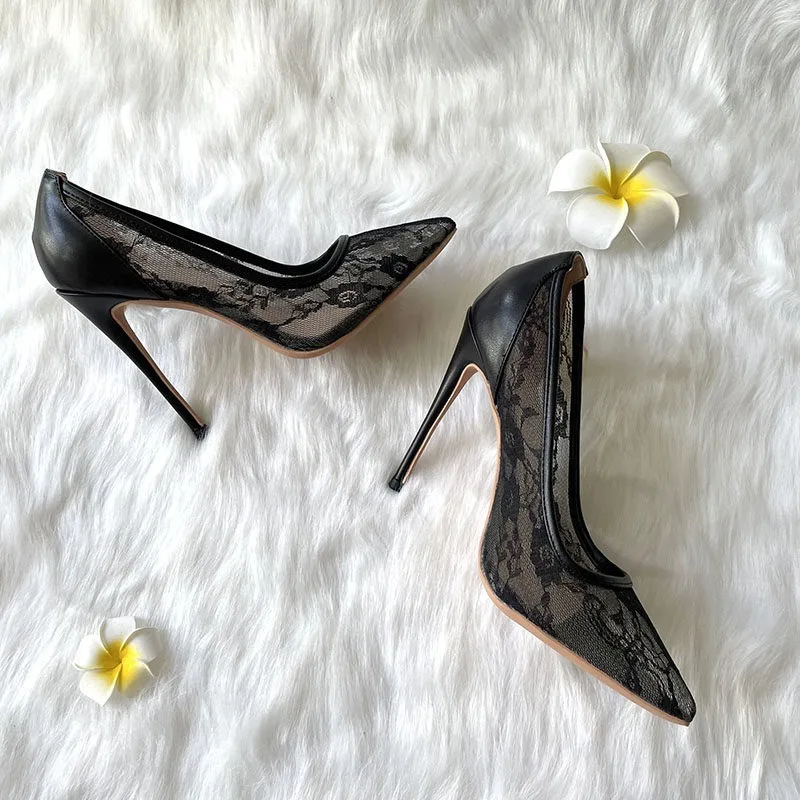 European and American women's shoes perspective sexy black lace nightclub men's reverse string performance catwalk super fine
