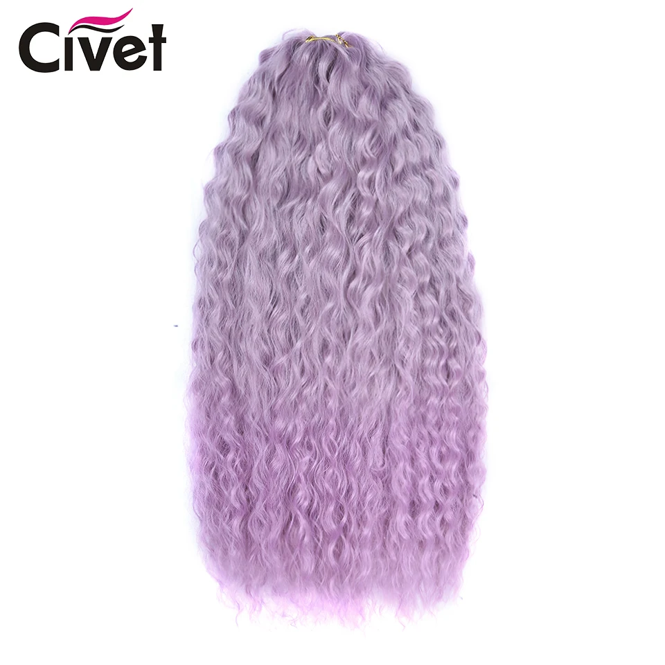 Crochet Braids Synthetic Hair Water Weave Ariel Curl 22 Inch Ombre Purple Braiding Hair Extensions High Temperature Fiber