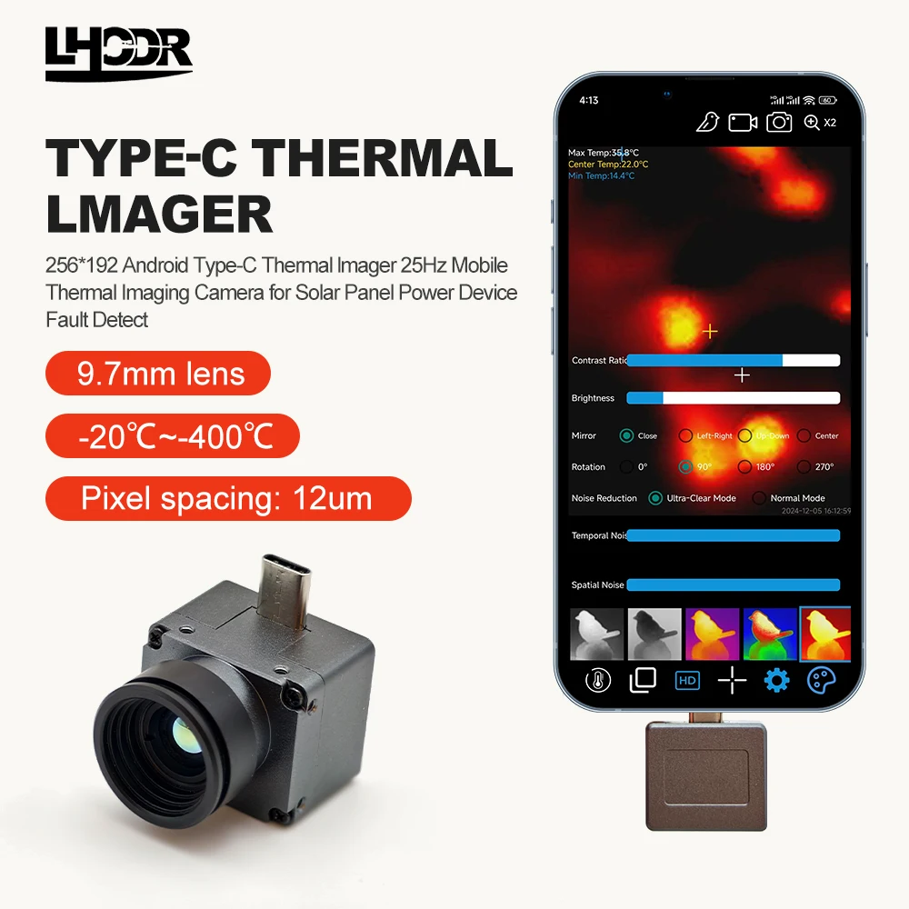 9.7mm lens 256*192 Pixels Thermal Camera Android Type C Mobile Phone Infrared Thermal Imager For Electrical Repair