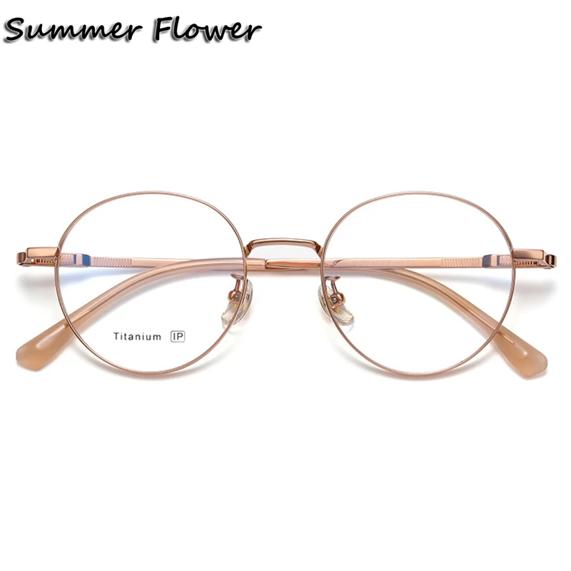 

Men Optical Round Pure Titanium Fashion Eyewear IP Plating Prescription Glasses Frame Women Eyeglasses Spectacles Spring Hinge