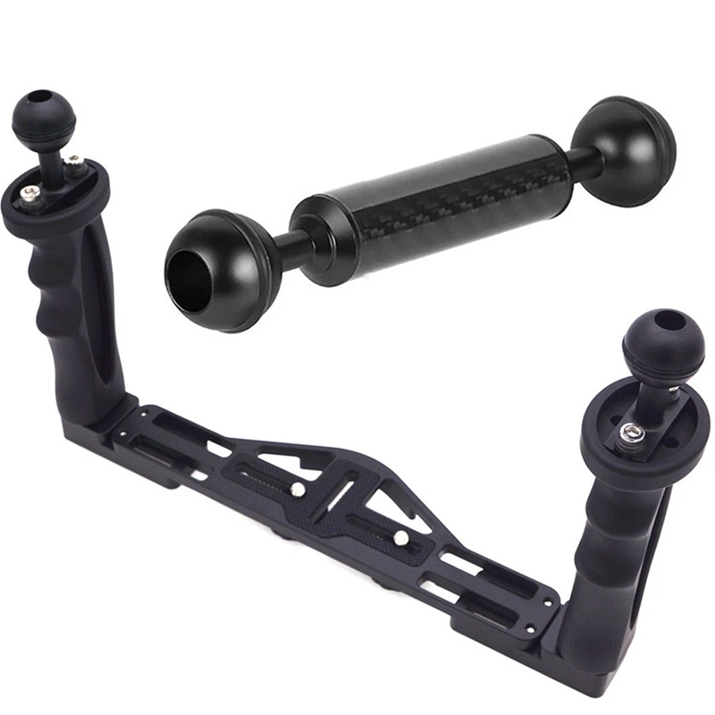 Dual Handheld Stabilizer Diving Underwater Camera Housings Tray/Grip With Carbon Fiber Float Extension Arm