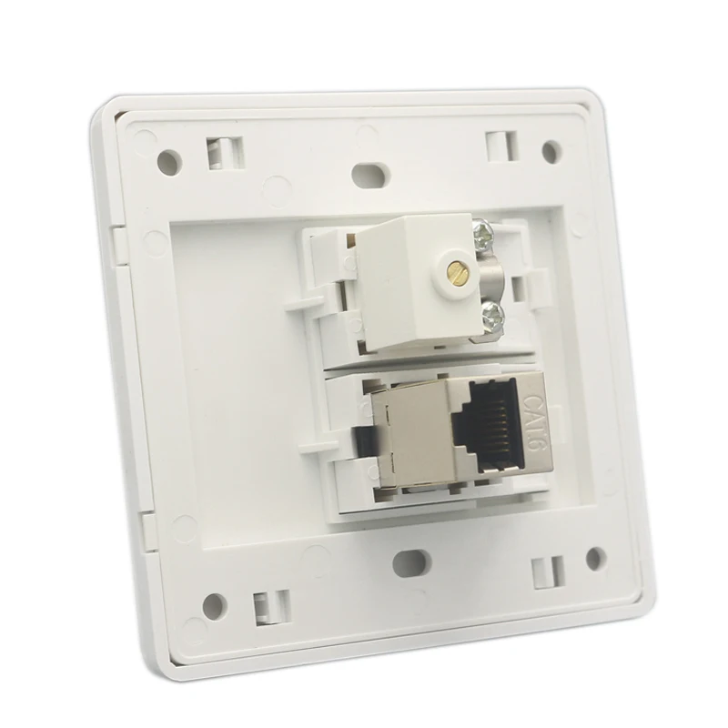 Terlindung CAT6 RJ45 jaringan Faceplate Panel dinding Analog TV dengan modul Keystone ATV untuk LAN telepison Faceplate