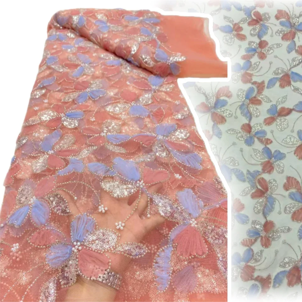 

Лидер продаж, изысканный дизайн, Нигерия 2025, сетчатая вышивка, кружево с блестками и бисером, высокое качество для вечернего вечернего платья CC1710