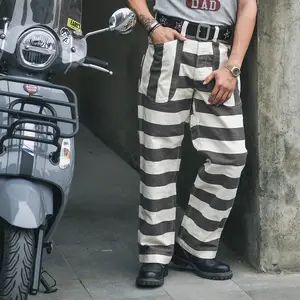 BOB DONG Prisoner Striped Motorcycle Pants For Men Vintage 16oz Biker Trousers AliExpress