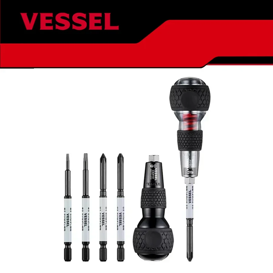 Genuine VESSEL Ball Grip Impactor Screwdriver Set With Replacement Bits Interchangeable Cross Hexagonal Screwdriver Bits 230HW /