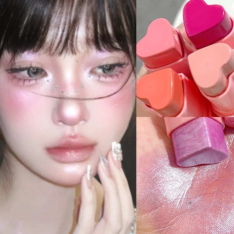 Matte Glitter Blusher Cheek Highlighter Stick Rouge Waterproof Heart-shaped Blush Stick Brighten Face Contour Illuminator Makeup