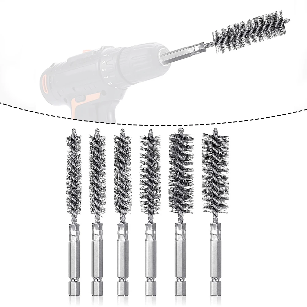 

6pcs Stainless Steel Brushes 9/11/13/16/18/19mm With 1/4Inch Hex Shank Electric Drill Die Grinder Power Tools Accessories