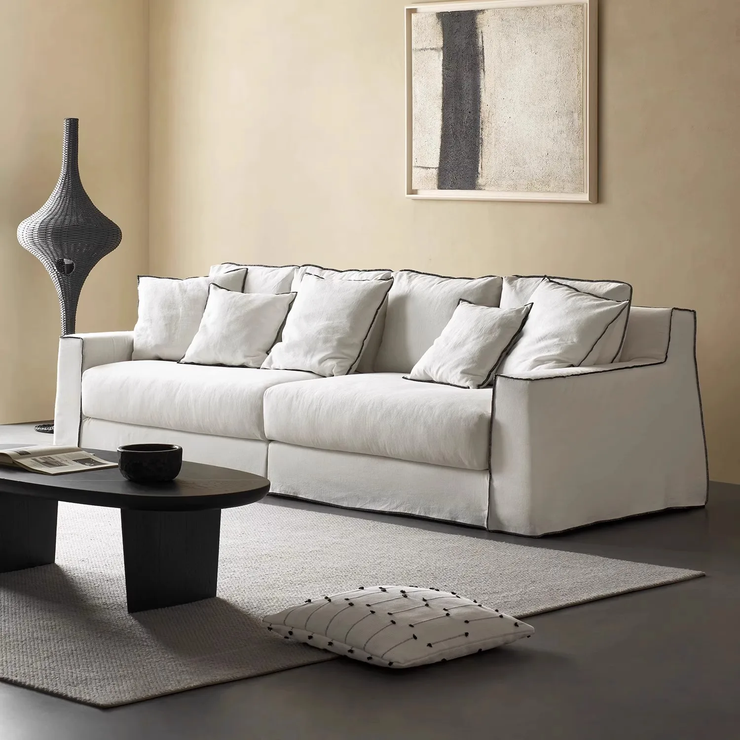 Homestay  simple shadow-seeking sofa small apartment living room straight row removable and washable linen