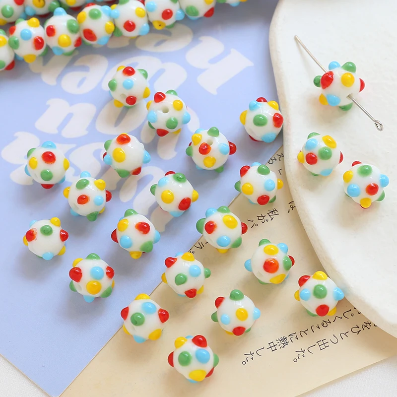 6pcs Peas Polka Dot Straight Hole Ceramic Loose Beads Diy Handmade Jewelry Necklace Bracelet Beaded Material Accessories