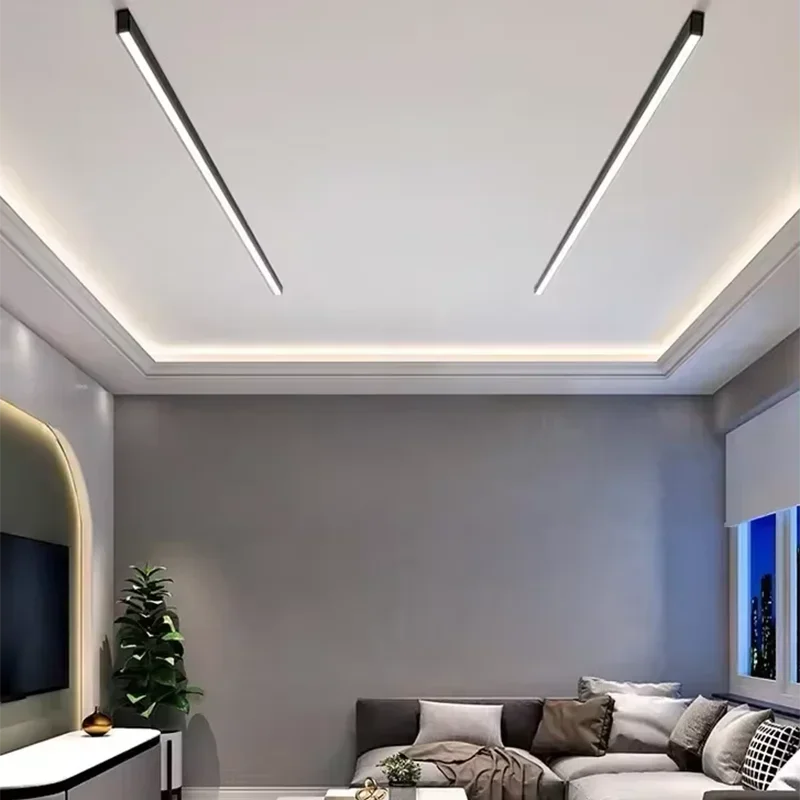 Moderne Led Plafondlamp Zwart Wit Lange Lijn Lamp Voor Woonkamer Slaapkamer Gangpad Hal Binnenverlichting Armaturen