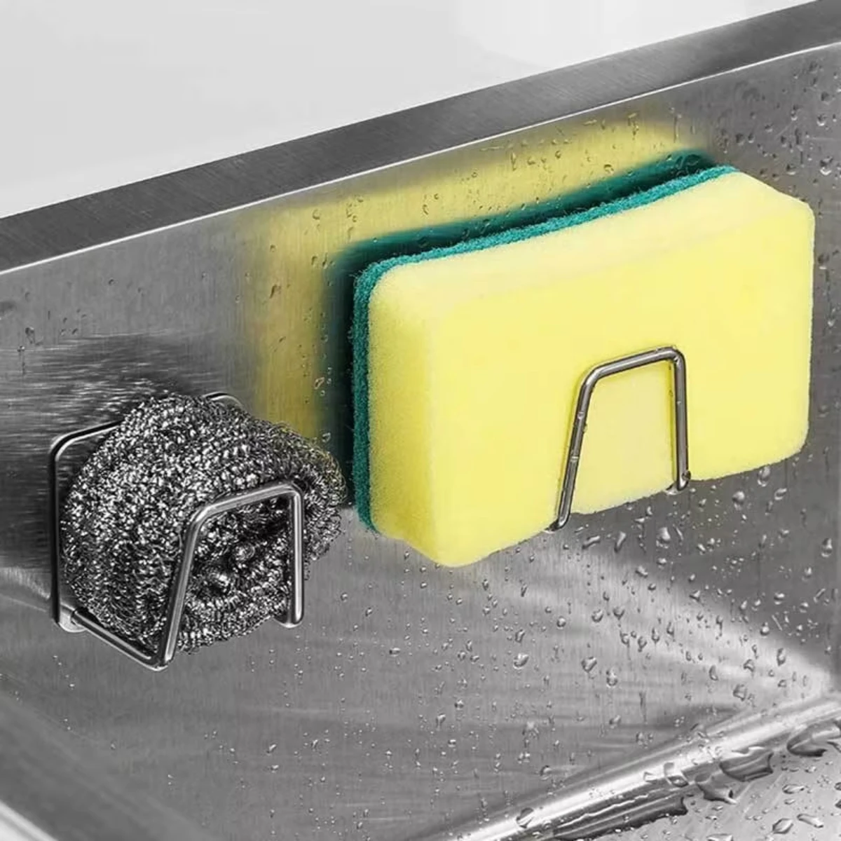 

2pcs Sink Sponge Holder For Kitchen Slivery Stainless Steel Household Water Channel Dishcloth Rag Storage Rack