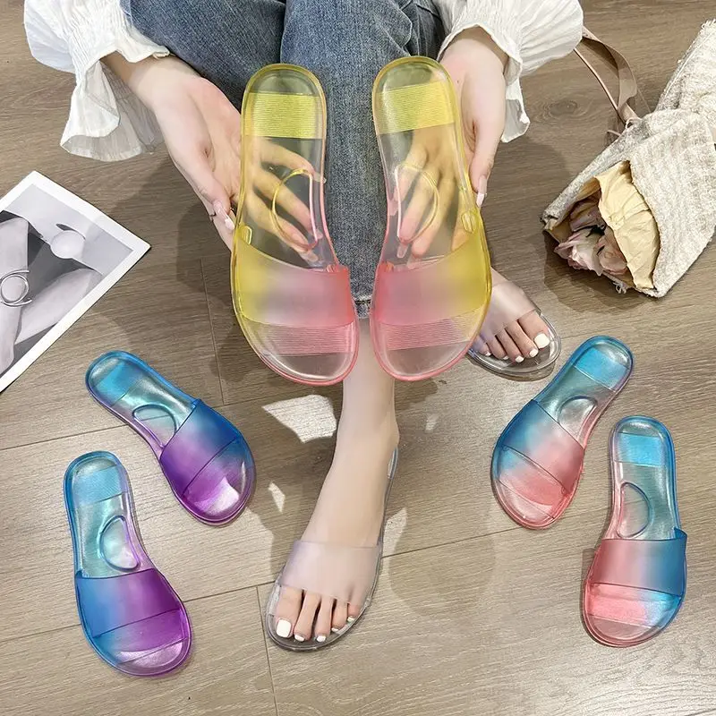 Womens Slippers and Ladies Sandals Jelly Transparent Slides Outside Shoes ColorClear New Style Multi Color Vip Cheap Liquidation