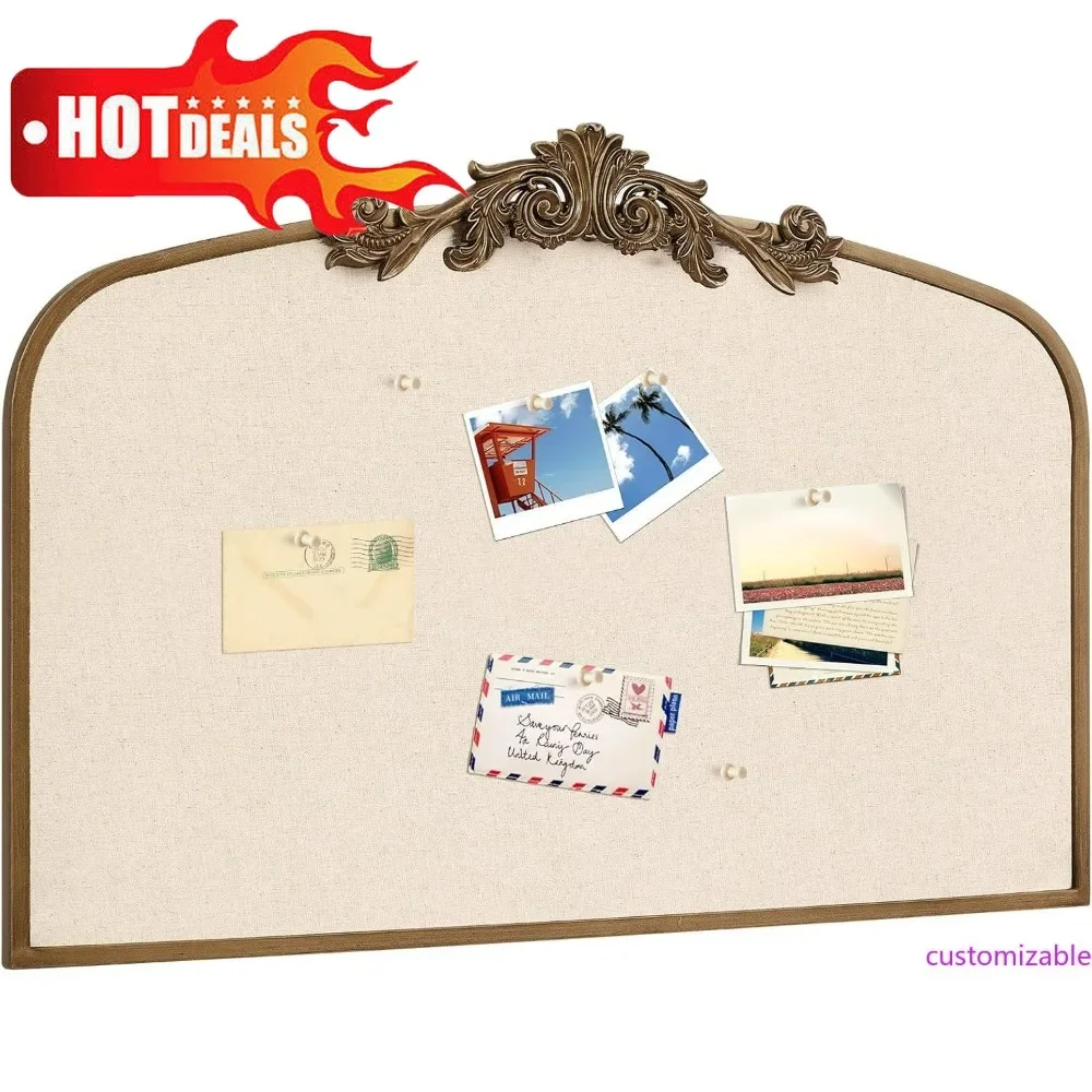 

Large Linen Fabric Pinboard with Ornate Frame for Wall Decor and Memo Display