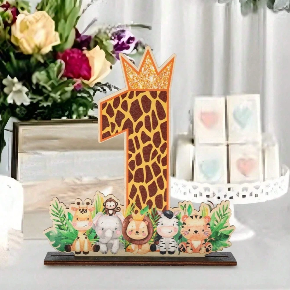 1 Stück Dschungeltier-Holzornament, Geburtstagsgeschenk, Party-Geschenk, Giraffen-Druck Dschungeltier-Design für die Dekoration der 1. Geburtstagsfeier – Detail 2