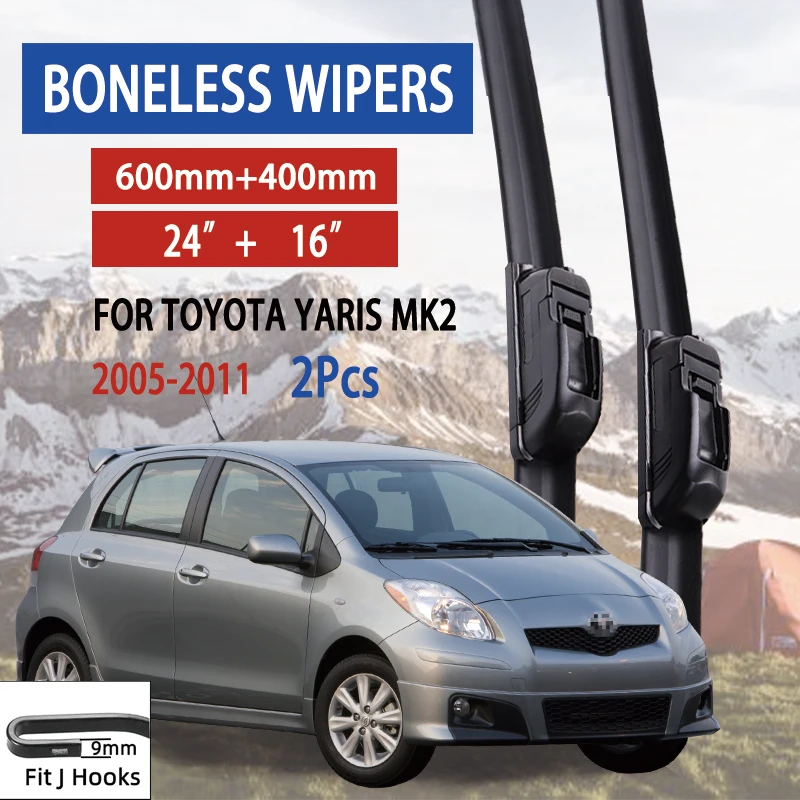 For Toyota Yaris MK2  2005-2011 Car Windshield Wiper U-type Soft Rubber Frameless Bracketless Car Wipers 24\