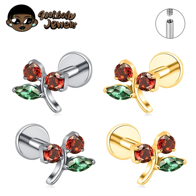 ASTM F136 Titan Kirschförmiger CZ Labret Piercing Lippen- und Nasenringe Helix Ohrring Stud Tragus Knorpel 2026 Neuer Körperschmuck