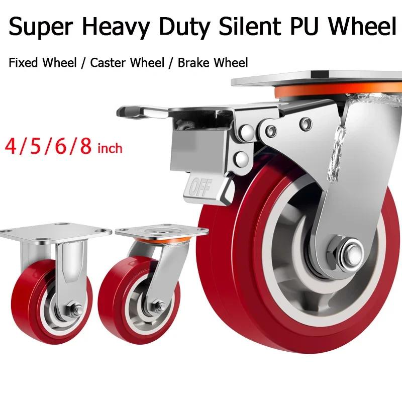 1PCS Heavy Duty Swivel Caster Wheels with Dual Brake - PVC Wheels (4-8