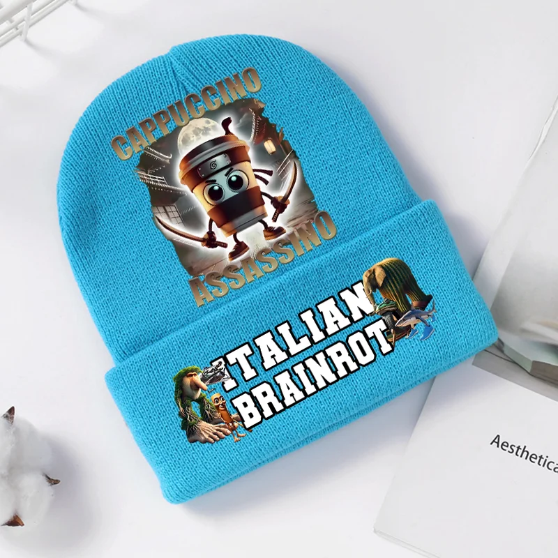 

Итальянская вязаная шапка Brainrot, зимние детские шапки, детские шапочки для мальчиков и девочек, аксессуары Tung Tungtung Sahur, милые шерстяные шапки, подарок