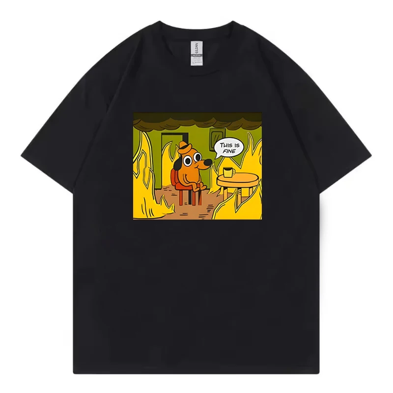 Kawaii T-Shirt This Is Fine Things Are Going To Be Ok Meme Creative TShirt Gift for Harajuku Friends Men Women Tee Men Clothing