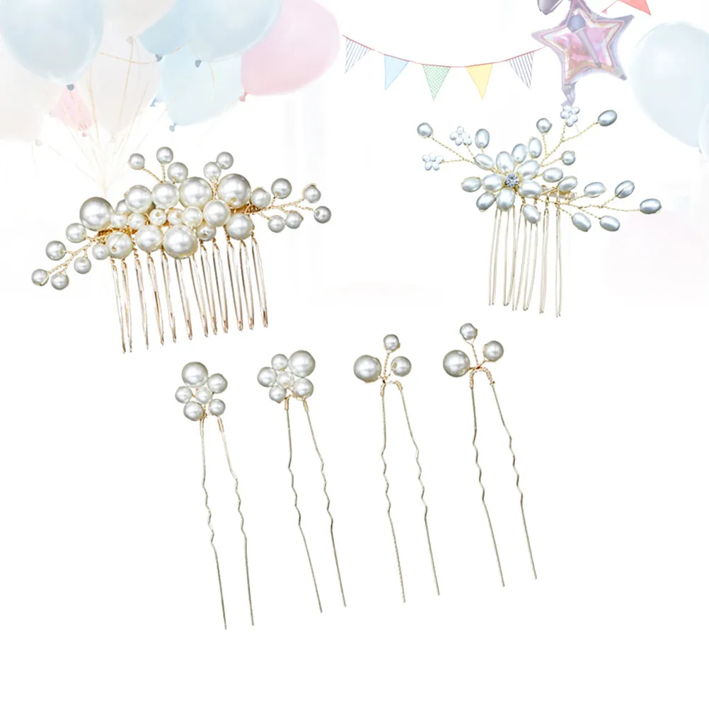 2Pcs Pearl Bridal Hair Comb Set Handmade Beaded Wedding Headpiece Hairpin for Bride Bridesmaid Party Prom Bridal Headdress