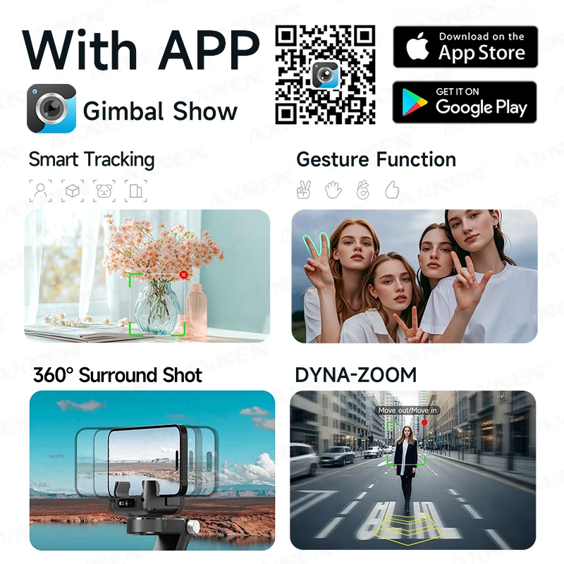 AXNEN Q19 AI Desktop Gimbal Estabilizador 360 Rotação Auto Face Tracking Celular Portátil Anti-shake Selfie com Luz de Preenchimento