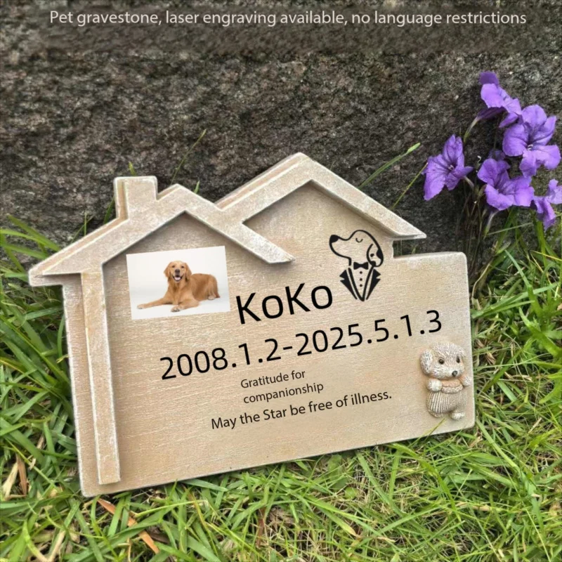 

Dog Memorial Stone, Resin Pet Tombstone, Grave Marker, Outdoor Garden Decor, Pet Remembrance Statue, Bone House Design