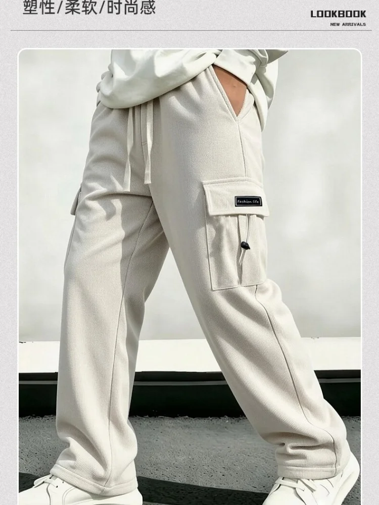 Spring and Autumn New Fashion Solid Color American Retro Multi-pocket Cargo Pants Men's Casual Loose Sports High-quality Pants