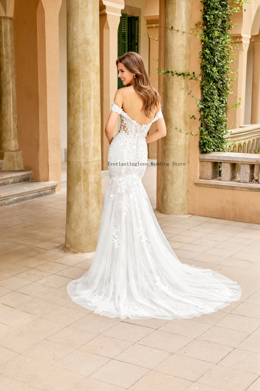 Elegante fora do ombro com decote em v renda applique nupcial cultivado bainha/sereia vestidos de casamento feito sob encomenda 2026 vestido de noiva