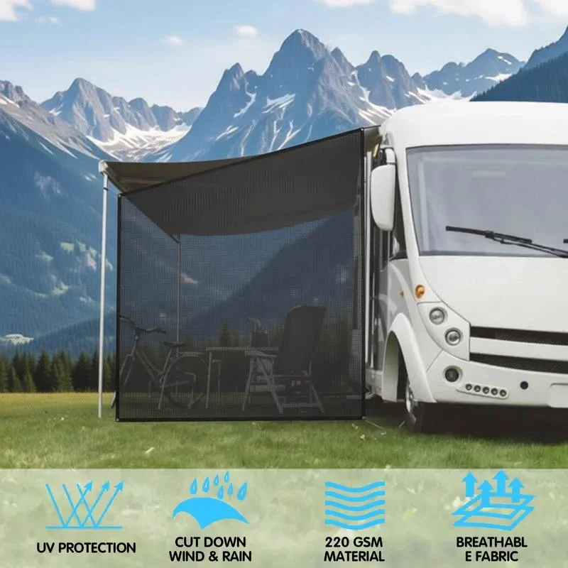 9 X 7ft RV Awning Side Shade Black Mesh Sunshade PVC UV Resistant Windproof Kit Screen Caravan Camper Outdoor Accessories Canopy