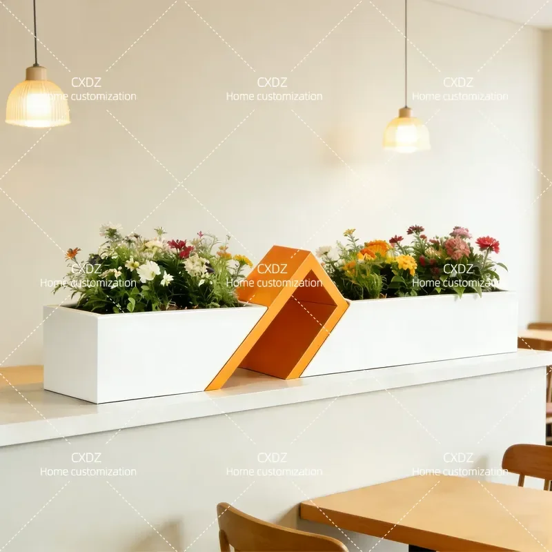 Simple Indoor Outdoor Partition Single Layer Rectangular Wrought Iron Flower Stand Floor To Ceiling Planter Box Balcony
