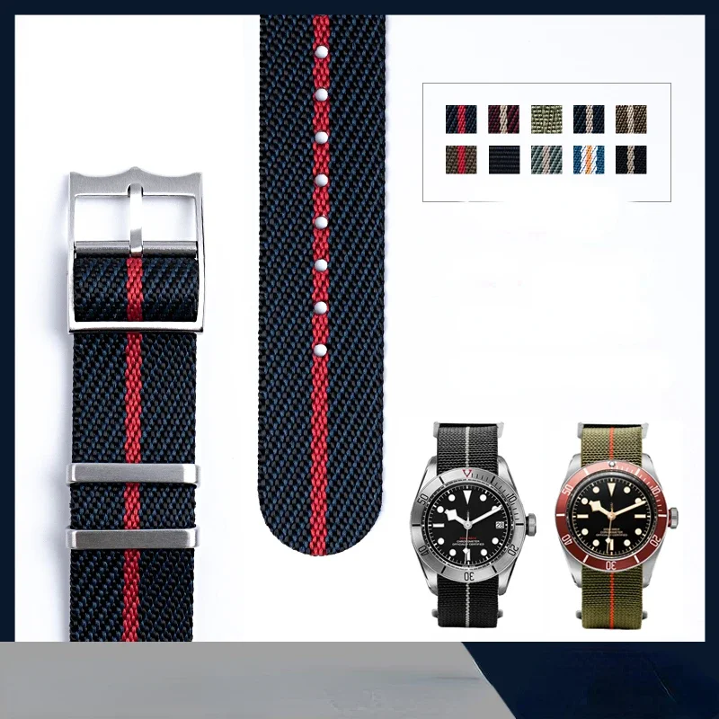 

Canvas Nylon Watch Strap for Tudor Bay Little Red Flower Woven Rolex Omega Waterproof Comfortable Watchband 20 22mm