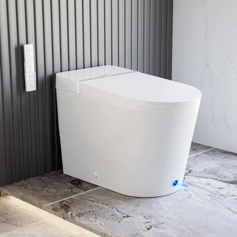 Intelligente Toilette, breiteres Bidet mit beheiztem Sitz, warmes Wasser, automatische Spülung mit Fußsensor, moderne japanische Toilette