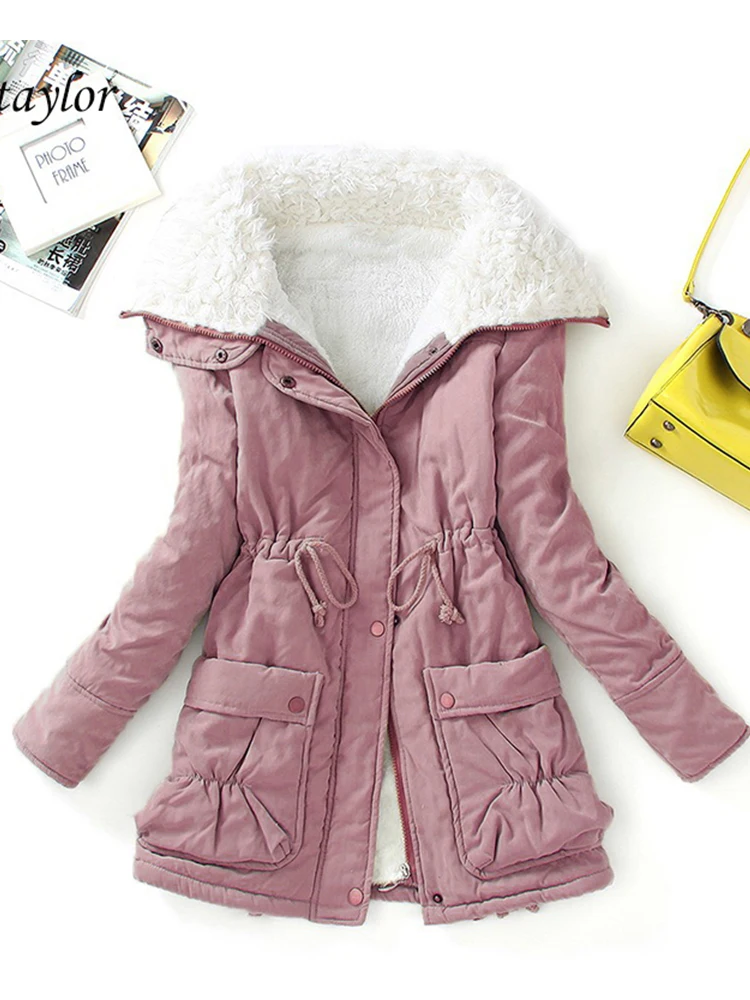 Fitaylor-abrigo de algodón acolchado para mujer, Parkas cálidas y gruesas de longitud media para la nieve, chaqueta acolchada de invierno
