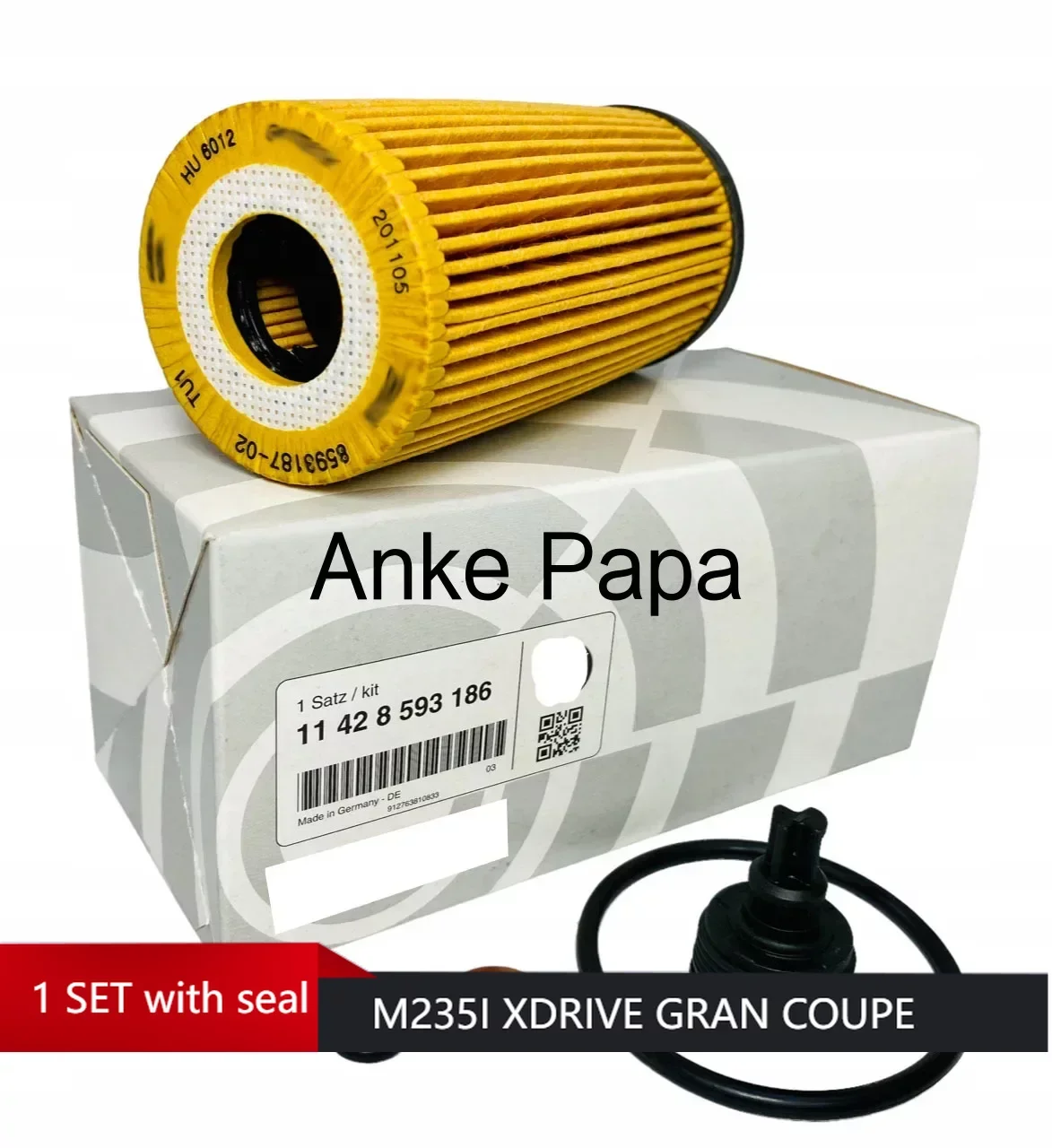 11428593186  OIL FILTER KIT (228I GRAN COUPE, M235I XDRIVE GRAN COUPE, X1, X2, I8, COOPER, CLUBMAN, COUNTRYMAN